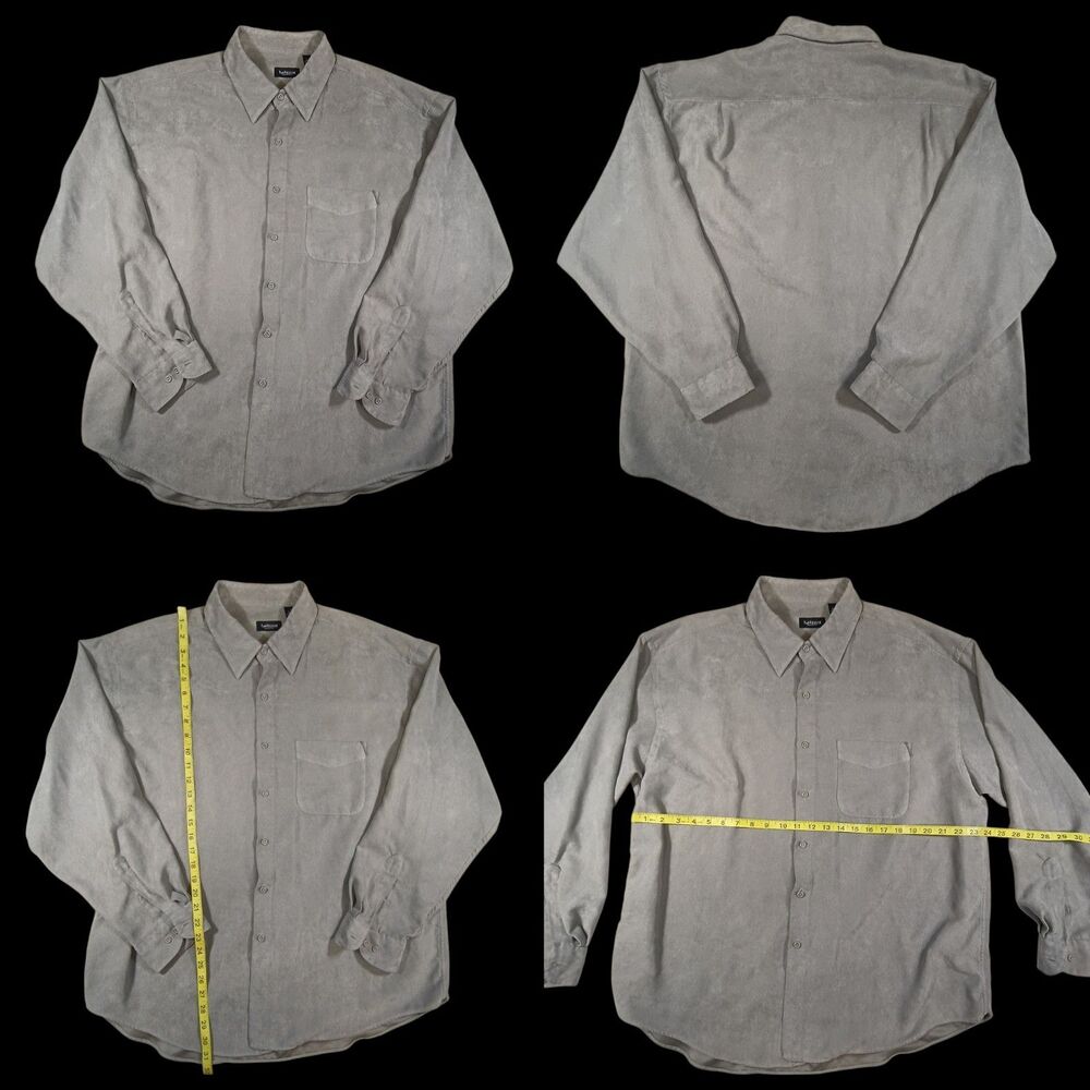 Van Heusen Mens Gray Suede Feel 100% Polyester Button Down Long Sleeve Size L